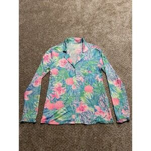 Lilly Pilitzer Button Up Sleep Shirt Womens Small Blue Pink Floral Pajama Top